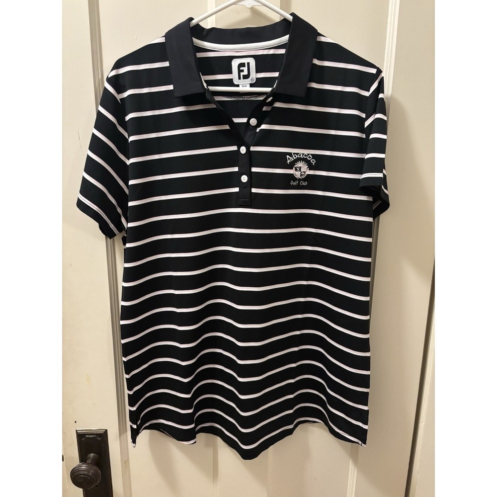 FootJoy Womens Abacoa Golf Club Polo Shirt Black Pink Striped XL Athletic Top